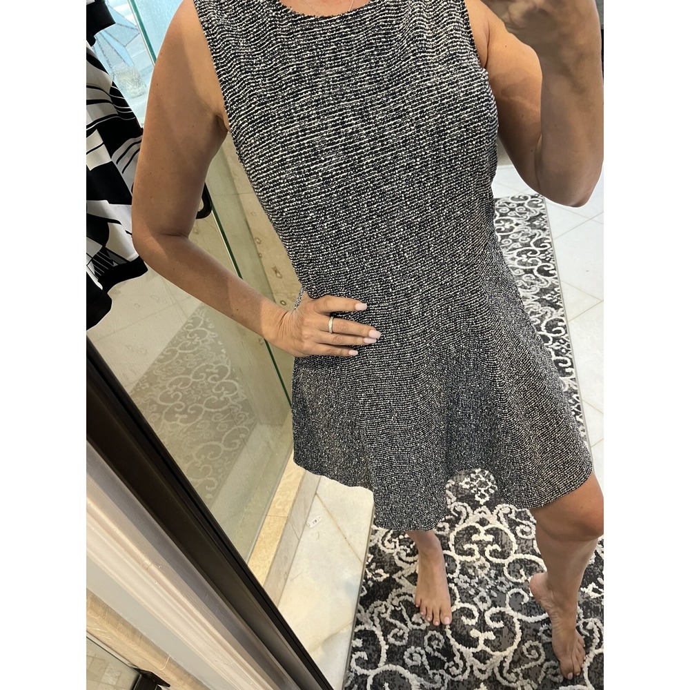 Theory Navy White Tweed Fit and Flare Sleeveless Cotton Dress Size 10